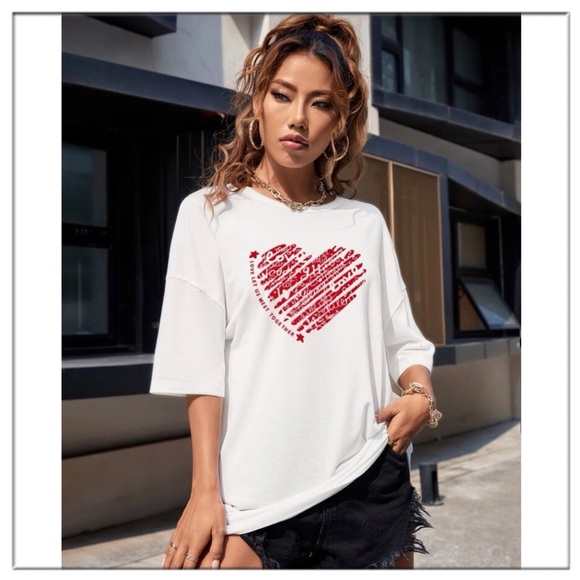 Heart & slogan❣️graphic drop shoulder tee - Picture 2 of 8